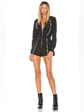 Revolve Superdown Alea Zip Front Romper in Black